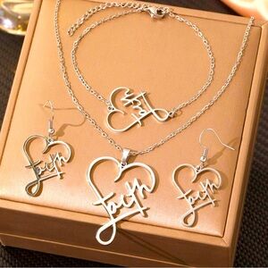 Heart Of Faith Earring, Necklace And Bracelet Set